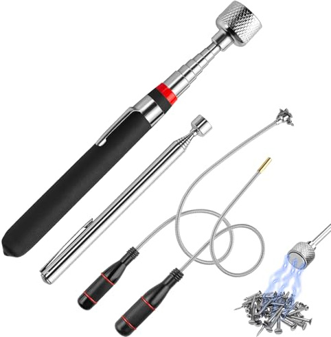 4 Stück Flexibler Stabmagnet Set, Magnetstab Teleskopmagnet mit Starkem Magnet, Magnet Teleskopstab Biegsam Teleskop MagnetStab, Werkzeug für Auto, Werkstatt, Zuhause(2.5LB, 3LB, 3.5LB,15LB)