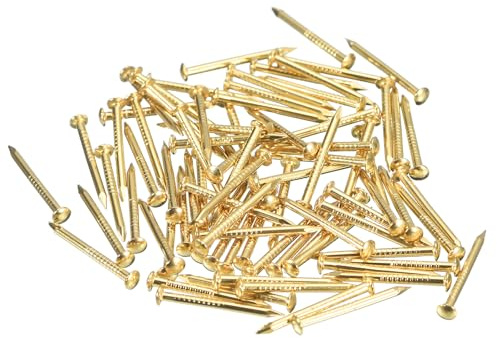 QUARKZMAN 140Pcs Petits Clous Minuscules 1,2x15mm(DxL) Clous en Laiton Minuscules Quincaillerie Tête Ronde Clou en Laiton pour Projets de Bricolage en Bois Boîtes, Tonalité Laiton