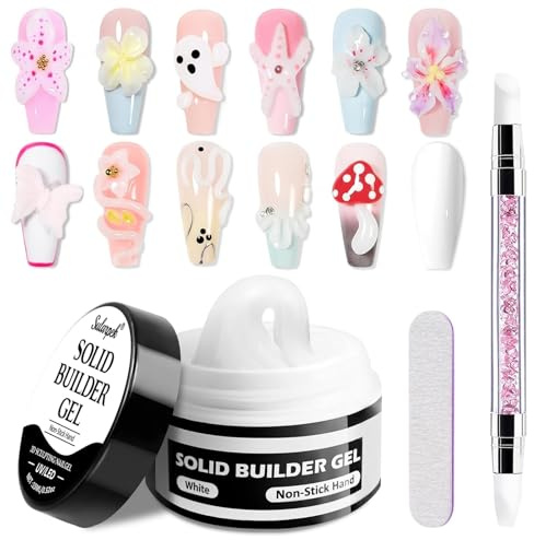 Sularpek 15ml Solide Sculpture Builder Gel, 3D Gel Nail Art, Gels Construction Ongle UV, Non-Stick Gels 3D Ongle, pour Extension Décoration et Répare Nail Art, Blanc