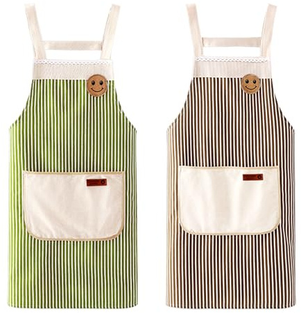 Hwtcjx 2 Pezzi Grembiule da Cucina Chef, Grembiule da Ristorante BBQ Bar, Regolabile Grembiuli con Tasche Chef di Cucina, Anti-fouling Gembiule Cucina Uomo Donna (Verde, Caffè)