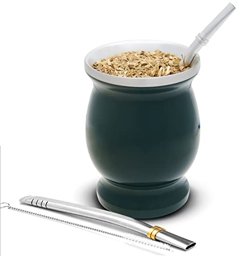balibetov 237 ml Kit de Mate Argentino – Vaso de Mate, 2 Bombillas y Cepillo de Limpieza – Doble Pared Aislante – Fácil de Limpiar – Uso Diario