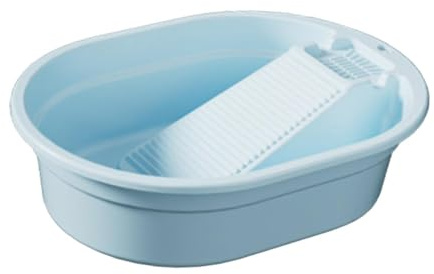 Ioensy Washboard Basin Laundry Basin with Soap Holder Tool Wash Tub Scrubbing Board for Dormitory Home Laundry Hand Wash Bathroom, Blue