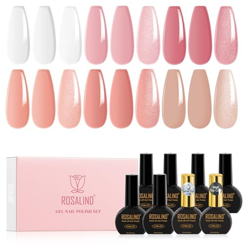 ROSALIND Pintauñas Semipermanentes Jelly, 6 Colores Transparente Desnudo Rosa Marrón Esmalte Semipermanente con Brillo Mate Top Coat, UV/LED Translúcido Efecto Pintauñas Gel para Principiante y Salón