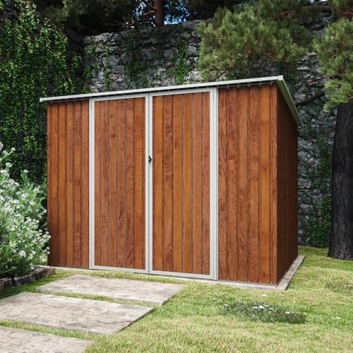 Casetta da Giardino in Acciaio Zincato 2,77x1,93xh1,96 cm, 5,35mq, Porta a Battente (Effetto Legno)