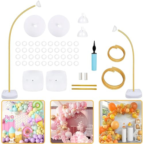 Balloon Arch Stand Kit, 2.5M&1.5M Adjustable Bendable Half Balloon Arch Kit with Stand, Reusable Balloon Holder for Graduation Wedding Birthday Baby Shower, Party Balloons Decoration (Gold)
