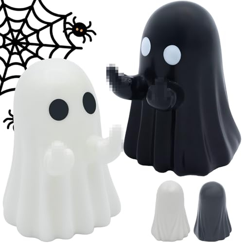 ECGER Figura de fantasma para interiores de Halloween, adornos de estatua de fantasma de dedo medio, decoraciones vintage de Halloween, para decoración interior del hogar (2 unidades, negro y blanco)