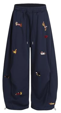 Aelfric Eden Joggingbyxor för herr och dam, säckiga byxor med grafik med taxar, sweatpants av bomull med dragsko, fritidsbyxor, Y2K-streetwear, sportbyxor med fickor, blå, XS