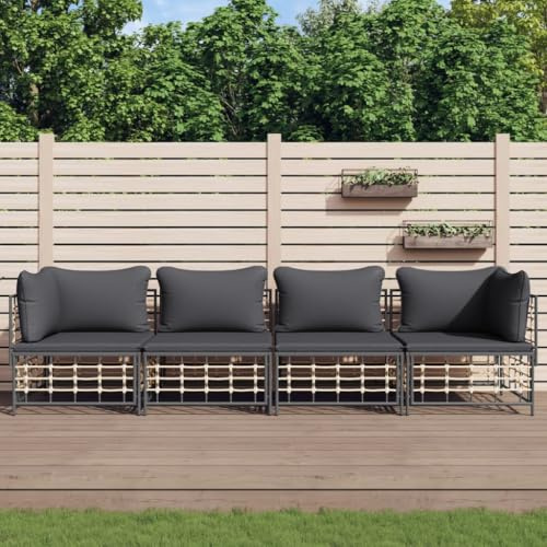 ZQQLVOO 4-TLG. Garten-Lounge-Set mit Kissen Anthrazit Poly Rattan Garten Relaxmöbel Terrassenmöbel Gartencouch Outdoor Polstergarnitur