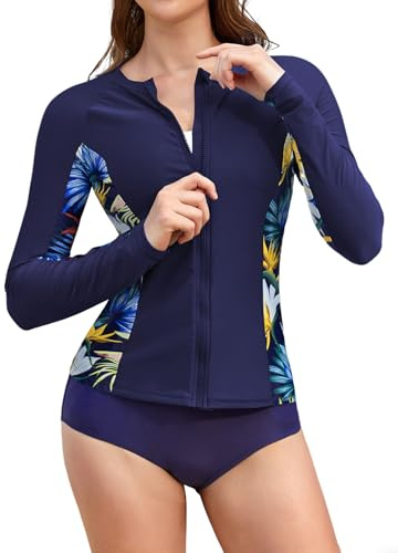 SHEKINI Womens Rashguard Shirts Long Sleeve UPF 50+ Rash Vest with Zip | UV Protection, Sports Swim Tops