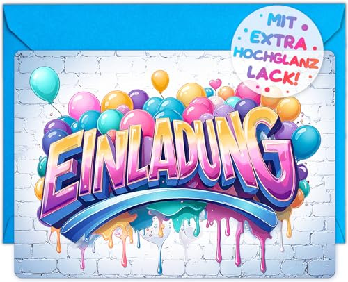 VULAVA 12x Graffiti EINLADUNGSKARTEN Kindergeburtstag Junge Mädchen + 12x Umschläge - die Graffiti Party Karten sind die perfekte Graffiti EINLADUNG für Jungen Mädchen Kinder Geburtstag KINDERPARTY