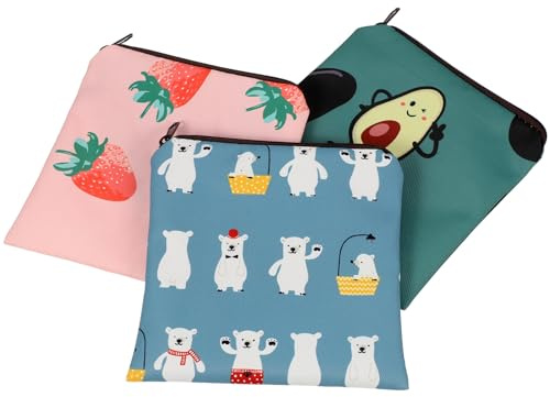 TOKIDNY 3Pcs Cartoon Portable Tampon Holder Water-Resistant Sanitary Pad Storage Bag with Button Closure Reusable Period Pouch for Women Compact Privacy Protector