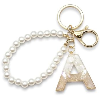 Zynara Buchstaben Schlüsselanhänger mit Perlenarmband, Glücksbringer Geschenk zur Einschulung,Weihnachten, Auto Anhänger