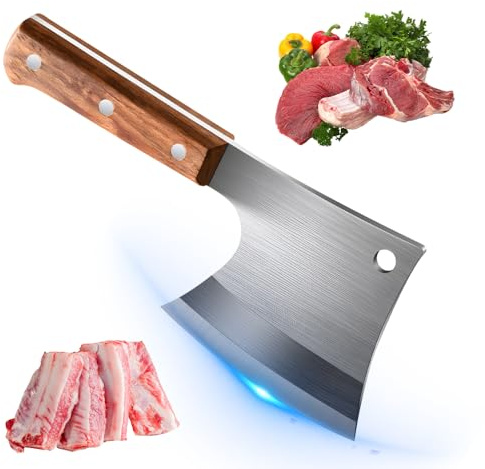 MDHANDD Hackmesser 15cm Klinge, Küchenbeil für große Knochen und Fleisch, Extrem Scharf Metzgermesser, Edelstahl Knochenbeil mit Birnenholz Griff, Fleischerbeil für Profis und Zuhause.