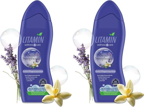 Litamin Schaumbad Abend-Symphonie 750ml – Lavendel Badezusatz mit Vanille-Essenz – beruhigender Badeschaum für Sinn & Sinnlichkeit (Packung mit 2)