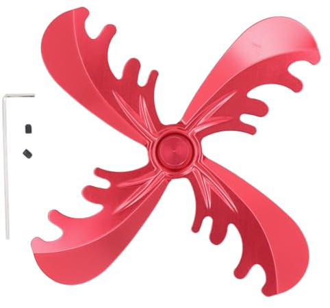 Baxnore Ventilatore per stufa da 180 mm 4 pale in lega di alluminio Ventilatore per camino alimentato a calore per stufa a legna Circolazione efficiente del calore Funzionamento si (Rossa)