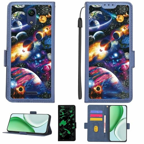 Aroepurt fodral kompatibelt med Cricket Vision 3 telefonfodral flipfodral [med skärmskydd i härdat glas] [RFID-blockering] [ljuseffekt] LPT-XQ