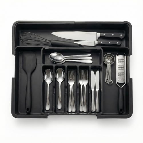 Perclyzm Grande Organizador De Cajón Para Cubiertos, Portaútiles Extensible, Bandeja Para Cubiertos Ajustable, Almacenamiento Plástico Para Tenedores Y Cuchillos, 56 * 48 * 5cm