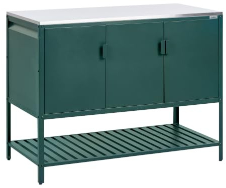 Beliani Mobile da Cucina da Esterno in Acciaio con 3 Ante e Piano in Acciaio Inossidabile Verde