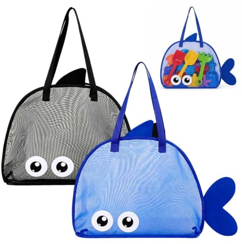 EBHO Juego De 2 Bolsas De Malla Para Playa, Azul Rey Y Negro, Bolsa Para Juguetes De Playa Y Artículos De Baño