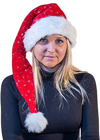 Ciffre 3 er Set Lange Weihnachtsmütze Nikolausmütze Rot Plüsch mit Glitzer Staub X5