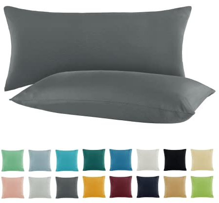 SHC by BaSaTex Jersey Kissenbezug, 2er Pack, 40x60 cm, Anthrazit Grau | 100% Baumwolle, Kissenhüllen, Kopfkissenbezug, Nackenkissen Bezug