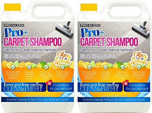 Pro-Kleen Pro+ Carpet and Upholstery Cleaning Solution – 4 in 1 Concentrate Carpet Shampoo – Suitable for all Machines 2 x 5L (Citrus Splash)