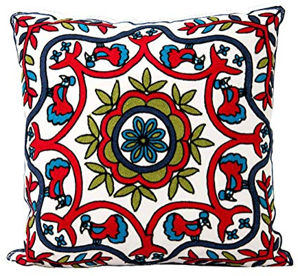 Housse de coussin en lin et coton brodé Zuodu - Housse de coussin 45 cm x 45 cm - Motif arbre de vie rouge avec cadre