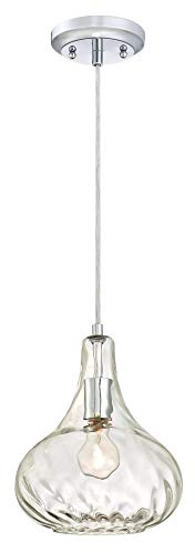 Westinghouse Lighting Design Pendelleuchte in Chrom – Elegantes Hammerschlag Klarglas, Ø 23cm, Höhenverstellbar bis 159cm, Ideal für Wohnzimmer & Küche, Moderne Deckenlampe, E27 Fassung