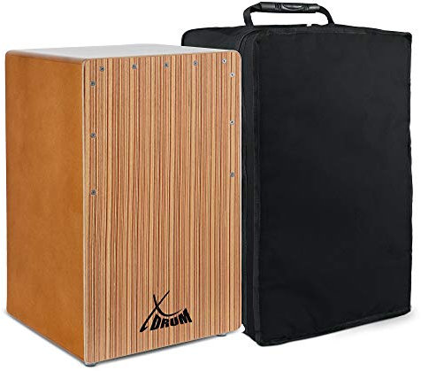 XDrum Cajon El Bajo Bass Port Walnut/Zebrano - Integrierter Bass Port für druckvollen Sound - Trommelkiste für Percussion - Kistentrommel aus Holz - Inkl. Tragetasche