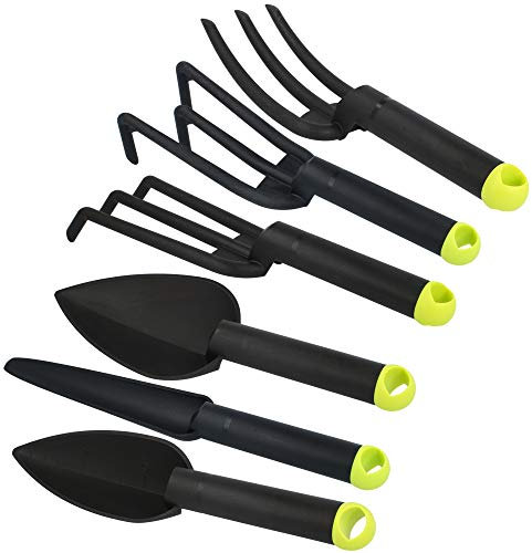 com-four® 6-teiliges Premium Garten-Werkzeug Set - Klein-Grubber, Blumen-Kelle, Pflanzen-Kelle, Blumen-Gabel, Rechen und Unkraut-Stecher - für Garten und Balkon (Set 4-6-teilig)