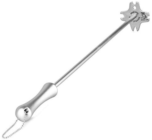 Sage Owl Stainless Steel BBQ Grill Scraper, Bristle-Free, 3-in-1, Silver, 17.5” Handle – Safe Grill Cleaner for Outdoor Grills, Includes Round and V-Shaped Grooves – Grilling Accessories for Men