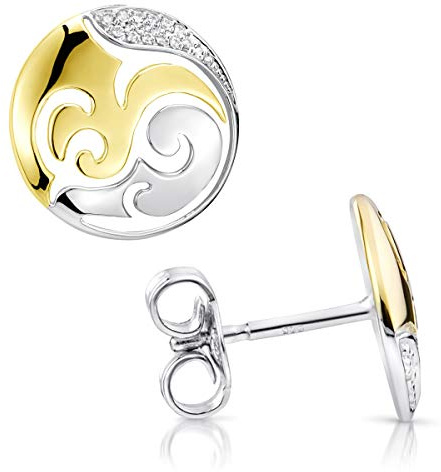 Damen Ohrstecker 925 Silber rund Ø11mm Ohrringe mit Zirkonia SO-388 | Sterlingsilber Stecker mit Ornamenten verziert in rhodiniert, gold, rosegold incl Geschenk Box von MATERIA by Matthias Wagner