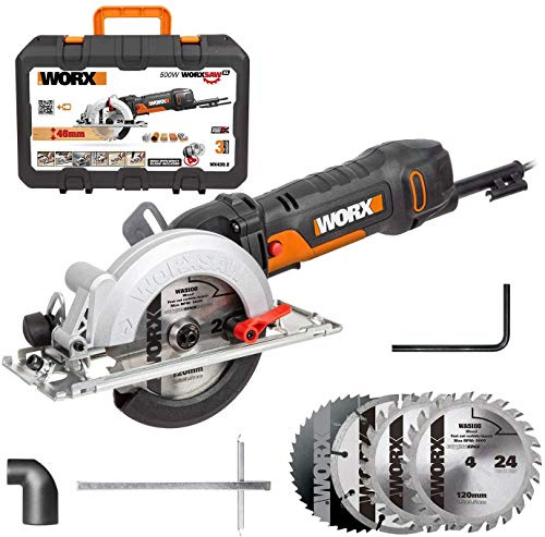 WORX 500W 120mm Kreissäge WX439.2, Riesenmotor Technologie, 46mm Max, Schnittwinkel bis 45°