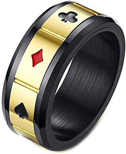 PAURO Anillo Hombres Acero Inoxidable Póker Tarjeta Hilandera Punk Banda Oro Tamaño 14