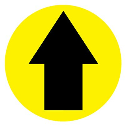 4 x black arrow on yellow background - social distancing landscape floor safety sign self adhesive vinyl weather proof label sticker - 15cm x 15cm - (SC-03)