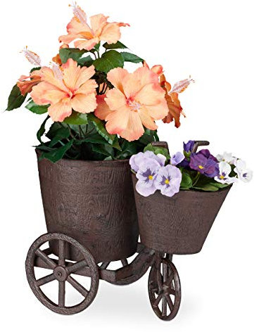 Relaxdays Bicicletta Portavasi da Giardino, Bici Porta Fiori per 2 Vasi, in Ghisa, Vintage, Esterno & Interno, Marrone