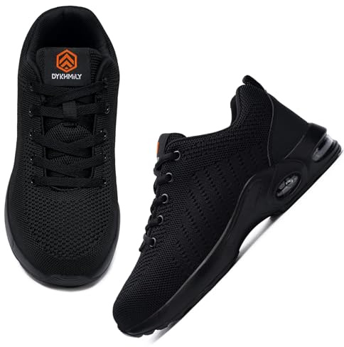 DYKHMILY Steel Toe Cap Trainers Men Safety Trainers Women Safety Shoes Lightweight Safety Work Trainers Steel Toe Shoes Cushioning Work Shoes Comfortable Work Footwear Non Slip (Dark Black,9.5UK)