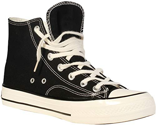 wealsex Femme Homme Unisexe Baskets Mode Plat Montante Sneakers Tennis Chaussures Casuel Toile Lacet Chaussures en Toile Classiques (Noir,39)