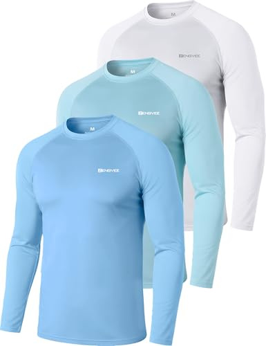 ZENGVEE 3 Pezzi Maglia Anti UV Uomo Rashguard Maglietta Rash Guard UPF 50+ T Shirt Mare Surf Swim Maniche Lunghe Tshirt Magliette Muta Abbigliamento Traspirante Maglie(0618-Blue White Lake-XL)