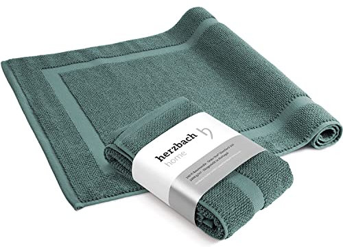 herzbach home Badvorleger Set 100% Baumwolle | Duschvorleger | 1.000 g/m² | Saugfähig | Waschbar (Ozeangrün, 50 x 80 cm 2er Pack)