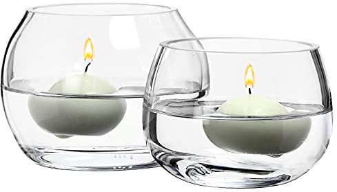 SOLAVIA Clear Glass Round Candle Holder Bowl Set of 4, Wedding Décor, Home Housewarming Gift, H10cm, H8cm