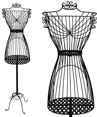 PrimoLiving Metall Schneiderpuppe Gracia in Schwarz mit Stauraumfach - Vintage Kleiderpuppe - ideal als weibliche Schaufensterpuppe oder Kleiderständer - P-14202