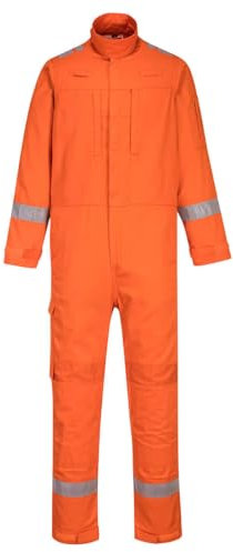 Tuta da lavoro ignifuga leggera in tessuto Bizflame Plus, 99% cotone + 1% fibra di carbonio, 210 gr, omologata EN ISO 11612 + EN ISO 11611 + EN 1149, colore arancione