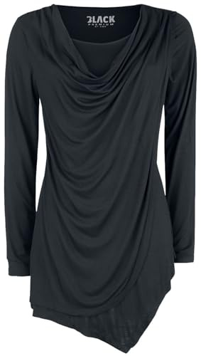 Black Premium by EMP Damen Schwarzes Langarmshirt mit Wasserfallausschnitt L