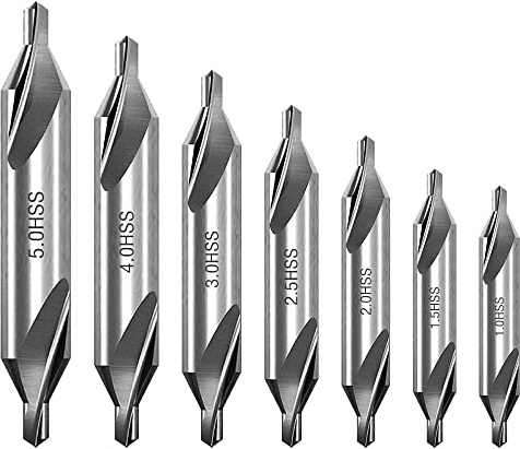 Pilikoll 7Stücke Zentrierbohrer Metall Set, 60 Grad HSS Center Drill Countersink Bohrer Zentrierbohrer Senker Anbohrer für Metall, Drehbank Bohrer Senker Zentralen Bohrung 1.0/1.5/2.0/2.5/3.0/4.0/5.0