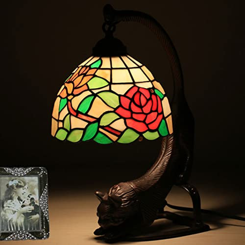 Niedliche Katze Licht Lampe für Schlafzimmer Nachttisch, Kitty Lampe Nachtlicht Geburtstagsgeschenke für Kinder Baby, Tiffany Stil Glasmalerei Akzent Tisch Lampe Tier Tierliebhaber, 8 * 16in,31