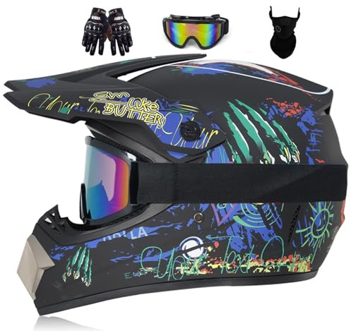 Cascos Motocross Niños Y Adultos Set, Casco De Cross MTB Cascos Ciclismo Motocross Adulto Protección Enduro Casco Moto para Scooter Chopper Quad Casco De Moto Hombre Y Mujer