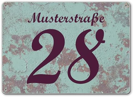 banjado® Hausnummernschild personalisierbar Motiv Blaue Struktur - Hausschild personalisiert Draußen mit Straßennamen möglich - Hausnummernschild Edelstahl versch. Motive - inkl. Montagematerial