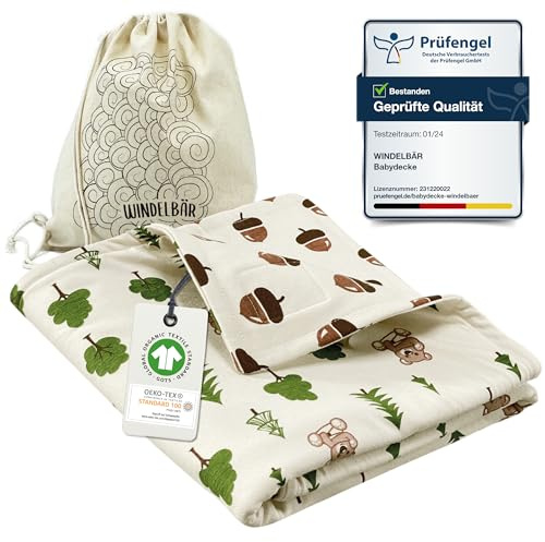 Windelbär Babydecke Bienen 100% Bio Baumwolle GOTS Ökotex Zertifiziert 75x100 cm Kuschelige Kinderwagen Decke