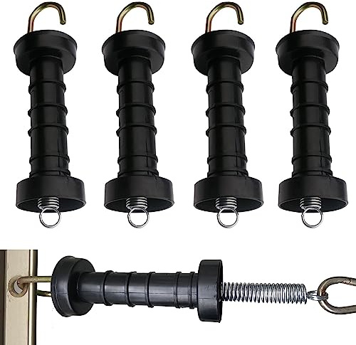 5 Pz Maniglie per Cancelli di Recinzione, Maniglie Elettriche per Cancello per Recinzioni con Isolanti con Molla, Forniture da Giardino (Nero)